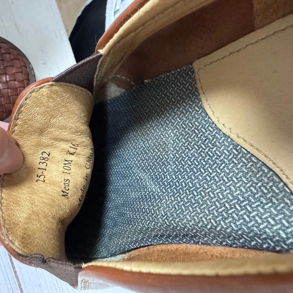 Johnston & Murphy J&M Mens Brown Woven Leather Sheepskin Slip On Loafers 10M